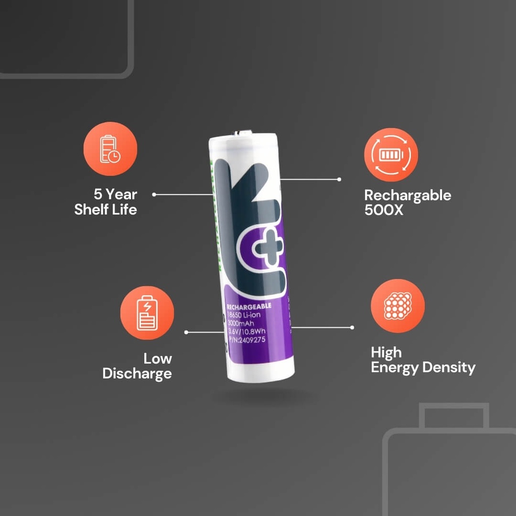 Uniross Lithium Cylindrical Rechargeable 18650 Battery (Blister of 2) Features