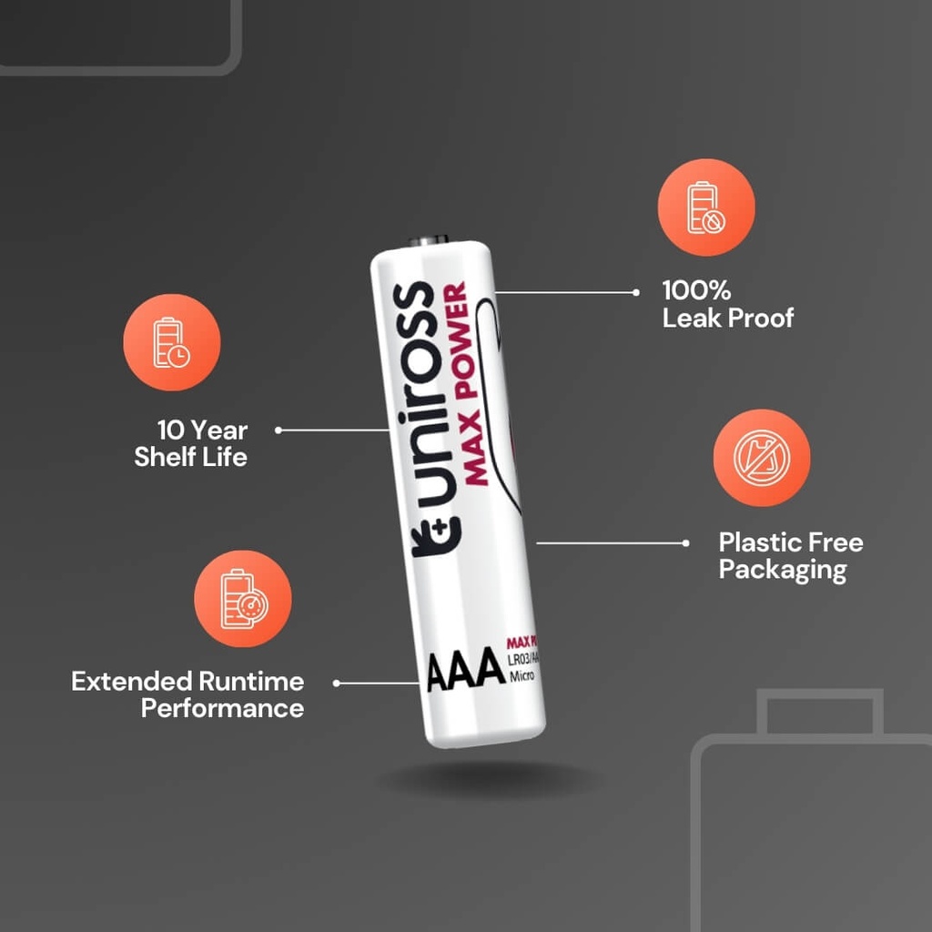 Uniross Max Power Alkaline AAA Battery features
