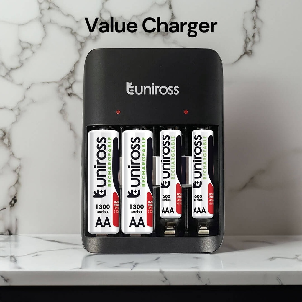 Uniross Value Charger + 2AA + 2AAA Batteries