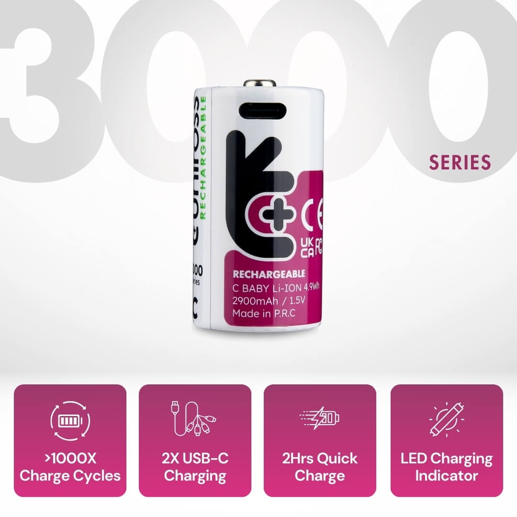 Uniross USB-C Rechargeable C Battery (Pack of 2)