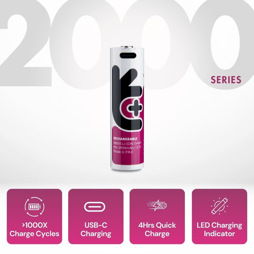 Uniross USB-C Rechargeable 18650 Battery (Pack of 2)