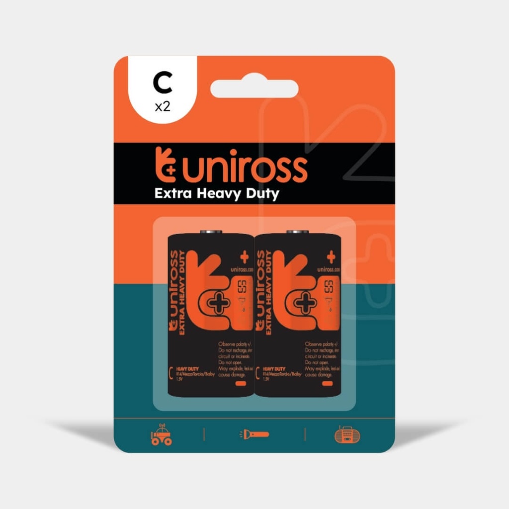 Uniross R14 C Heavy Duty Zinc Battery (Blister 2)