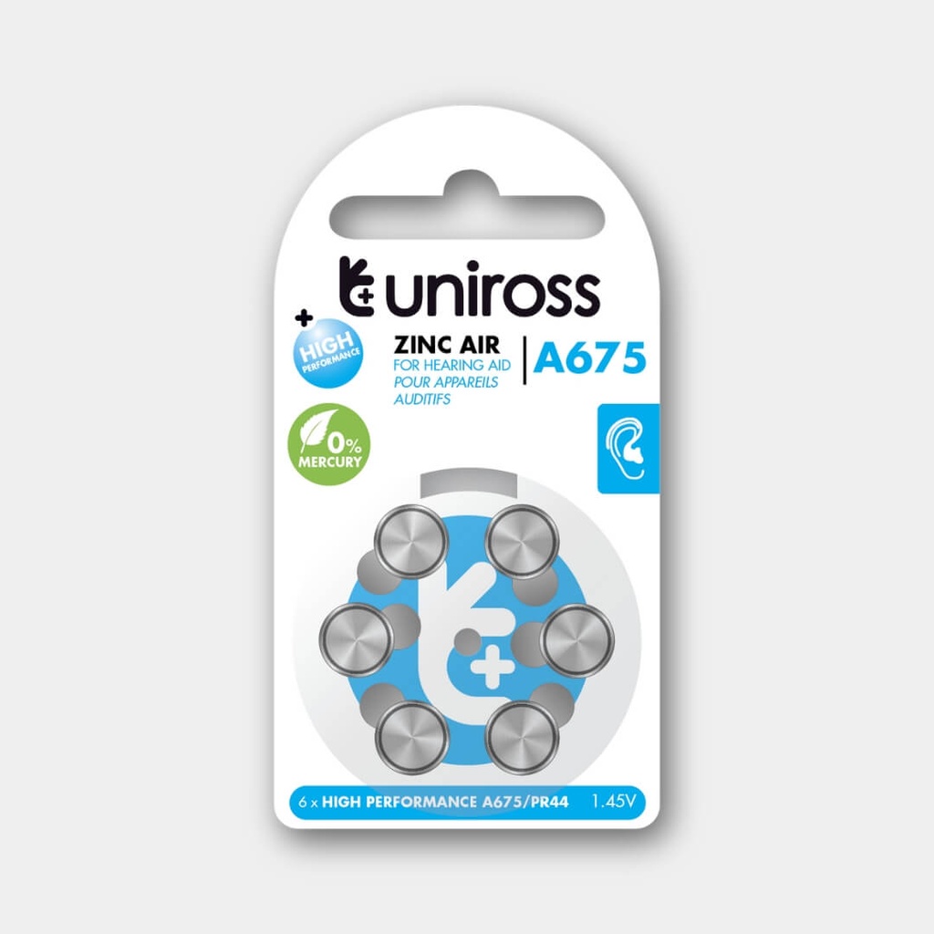 Uniross Hearing Aid Batteries A675 (Blister Of 6)