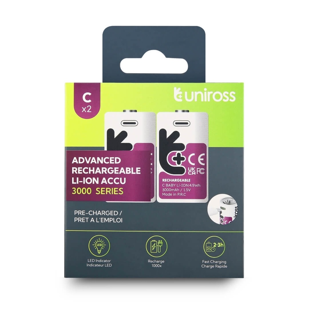 Uniross USB-C C 1.5V Rechargeable Battery (Pack 2)