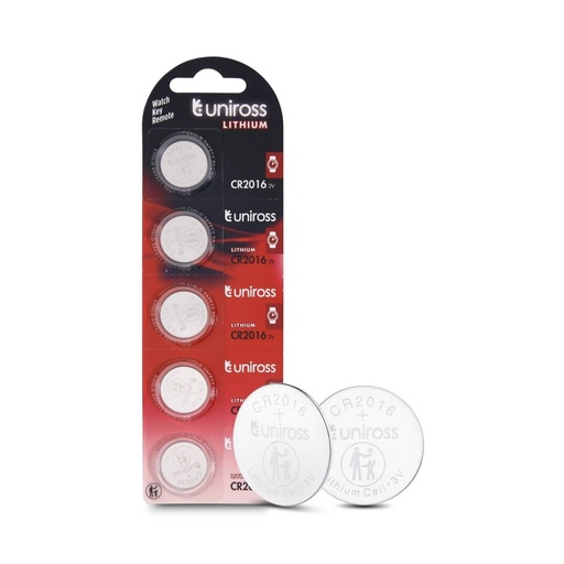 [U5CR2016] Uniross Lithium Coin Cells CR2016 (Blister of 5)
