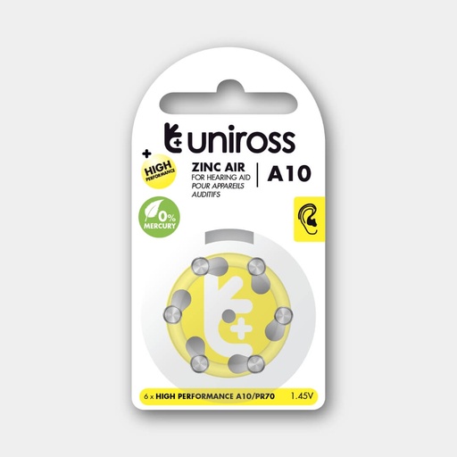 [UZA6A10] Uniross Hearing Aid Batteries A10 (Blister of 6)