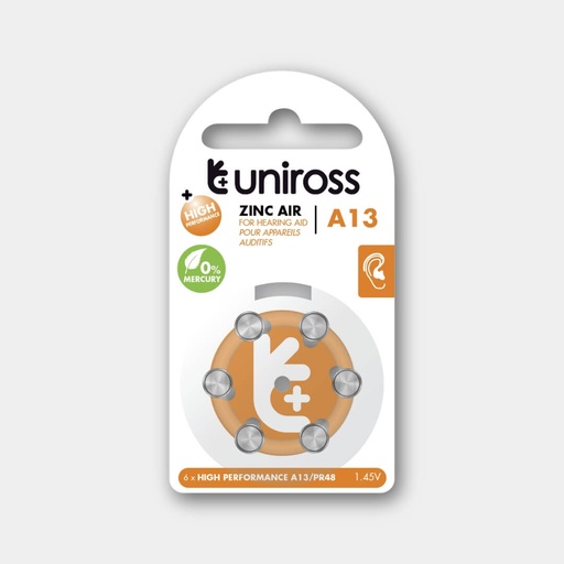 [UZA6A13] Uniross Hearing Aid Batteries A13 (Blister Of 6)