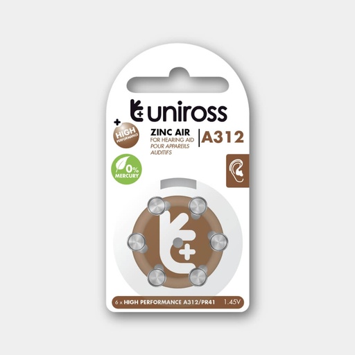 [UZA6A312] Uniross Hearing Aid Batteries A312 (Blister Of 6)