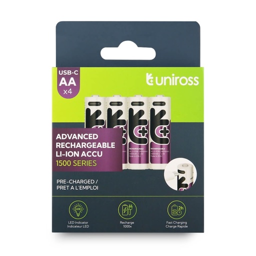 [U322057] Uniross USB-C AA 1.5V Rechargeable Battery (Pack 4)
