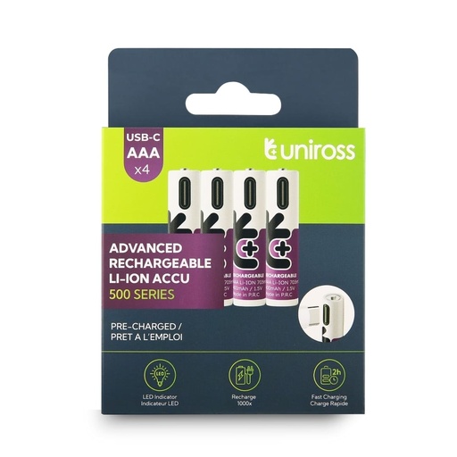 [U322064] Uniross USB-C AAA 1.5V Rechargeable Battery (Pack 4)