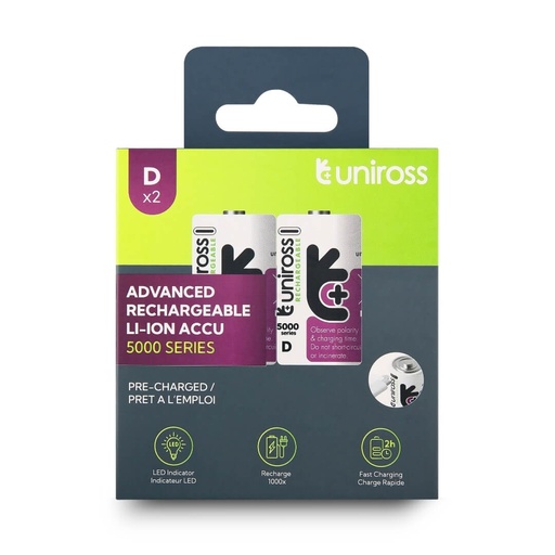 [U322088] Uniross USB-C D 1.5V Rechargeable Battery (Pack 2)