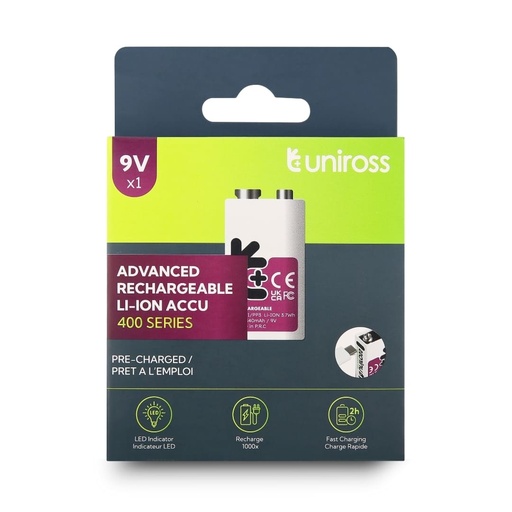 [U322095] Uniross USB-C E-Block 9V Rechargeable Battery (Pack 1)